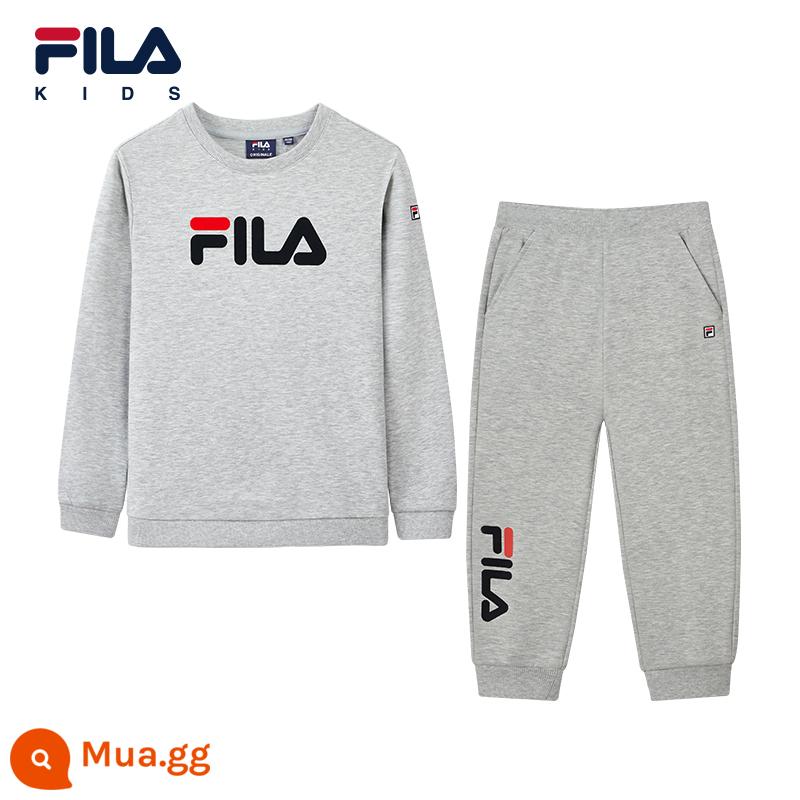 FILA Fila nhung trẻ em thể thao 2023 mới thu đông bé trai và bé gái Áo thun dày quần quần áo mùa thu đông - [Phong cách thông thường] Đám mây nổi màu xám hoa màu xám-PMG