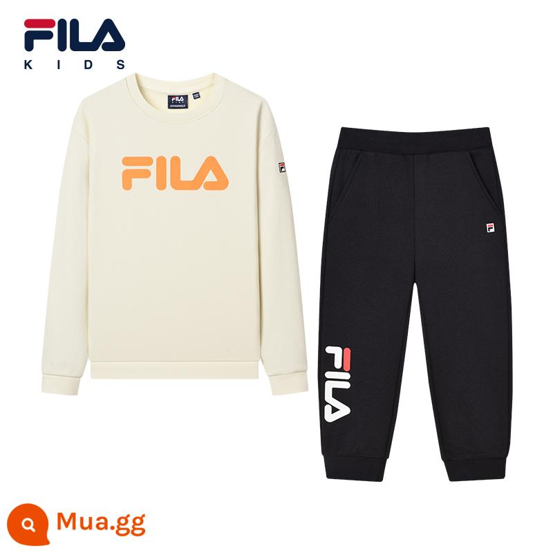 FILA Fila nhung trẻ em thể thao 2023 mới thu đông bé trai và bé gái Áo thun dày quần quần áo mùa thu đông - [Phong cách thông thường] Reed White-PIV