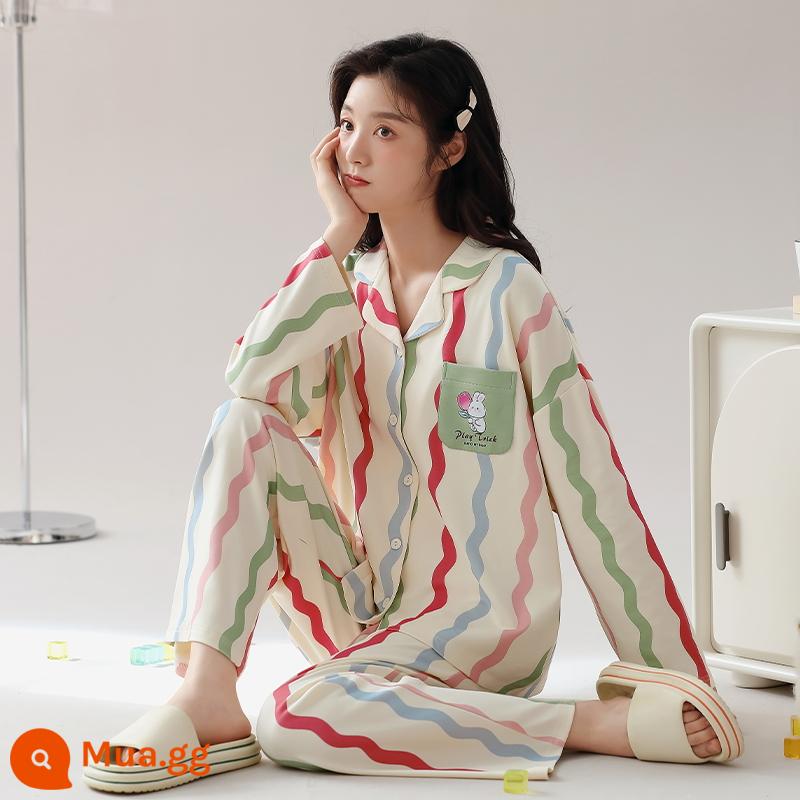 Bộ đồ ngủ cho nữ xuân thu 2023 mới cotton nguyên chất dài tay cỡ lớn kiểu công chúa có thể mặc bên ngoài quần áo ở nhà phù hợp với phong cách mỏng mùa thu - 91582