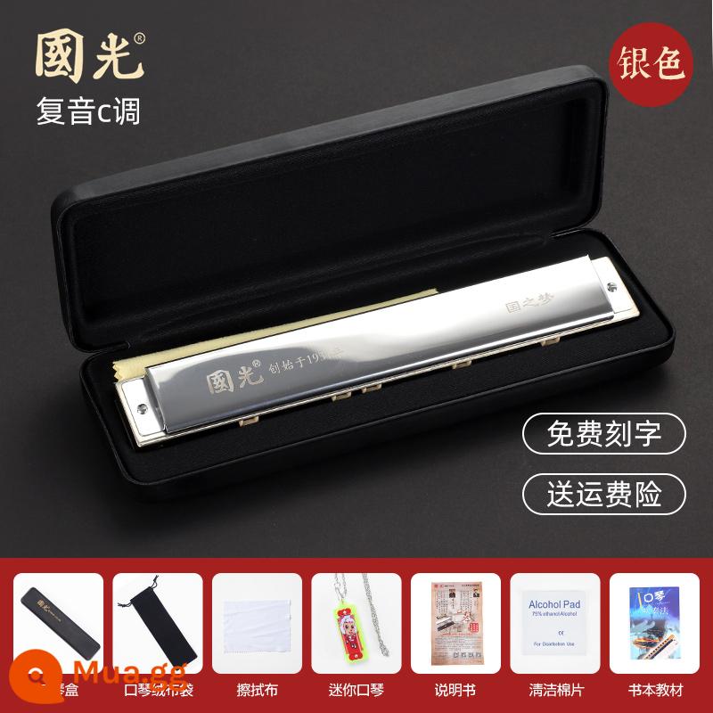 Chuyên Nghiệp Guoguang Harmonica 24 Lỗ Đa Âm C Chìa Khóa Mới Bắt Đầu Sinh Viên Sinh Viên Nam Nữ Tự Học Cửa Đàn Organ Nhạc Cụ - [Cấp hiệu suất bạc] Phím C đa âm 28 lỗ + gói quà tặng đầy đủ