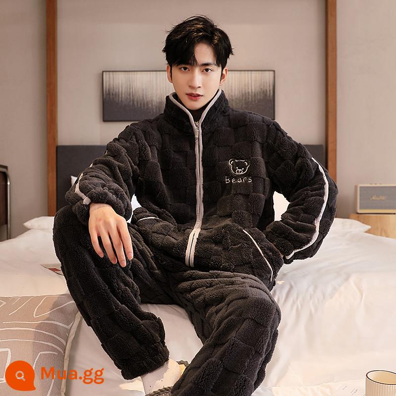 Coral Velvet Pyjamas nam cộng với nhung mùa đông dày đặc mẫu Zebra Pill Flat Pill Boys 'Home quần áo Trang chủ - （XL66517）