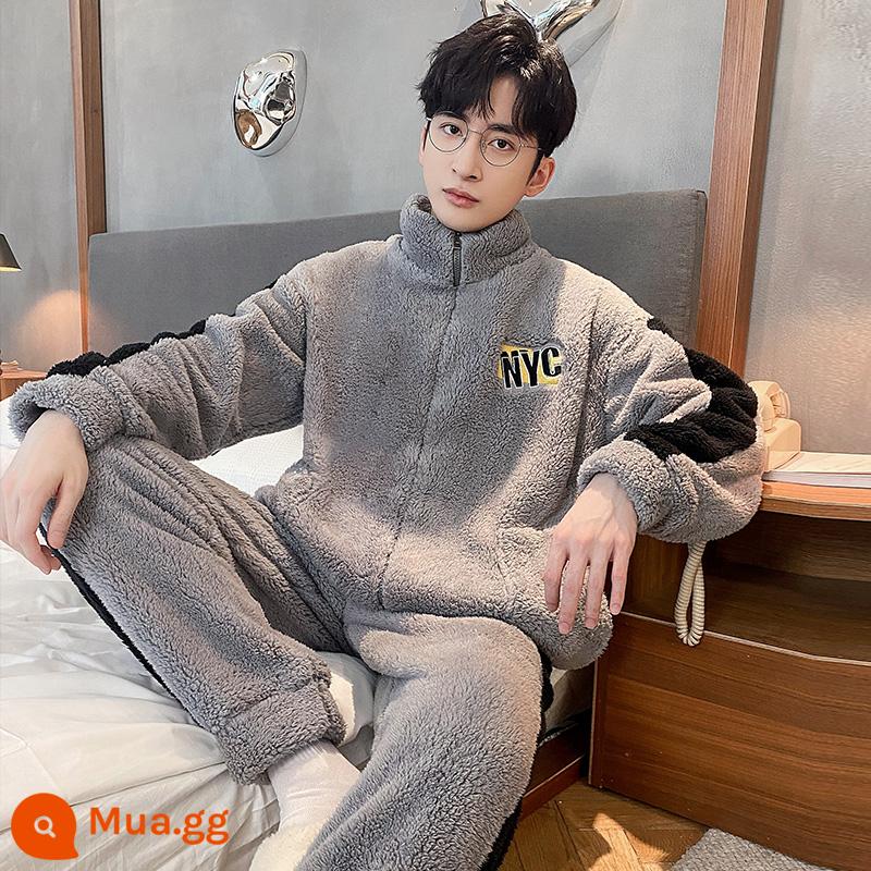 Coral Velvet Pyjamas nam cộng với nhung mùa đông dày đặc mẫu Zebra Pill Flat Pill Boys 'Home quần áo Trang chủ - (XL2253)