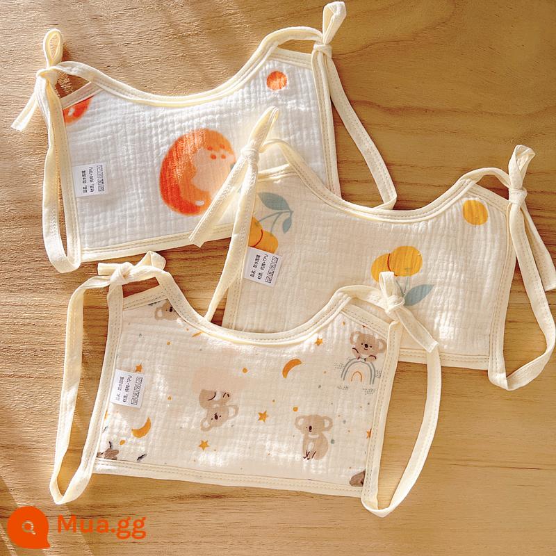 3 Gói Yếm Quai Vuông Cho Bé Sơ Sinh Nguyên Chất Cotton Dây Yếm Chống Thấm Nước Cho Bé Thắt Nước Bọt Khăn - Bộ 3 yếm yếm cotton 8 lớp có dây đeo chống thấm (dòng màu cam) kiểu mới