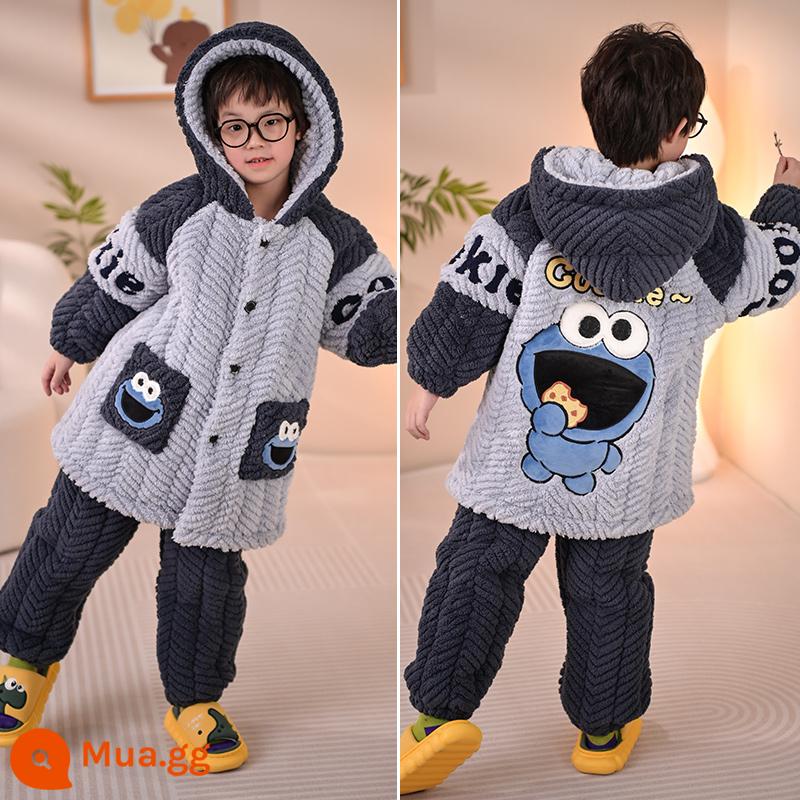 Bộ đồ ngủ trẻ em mùa thu đông 3 lớp chần nỉ san hô dày bé gái flannel hoạt hình phục vụ tại nhà phù hợp với - J0964 (phiên bản có độ dài trung bình)