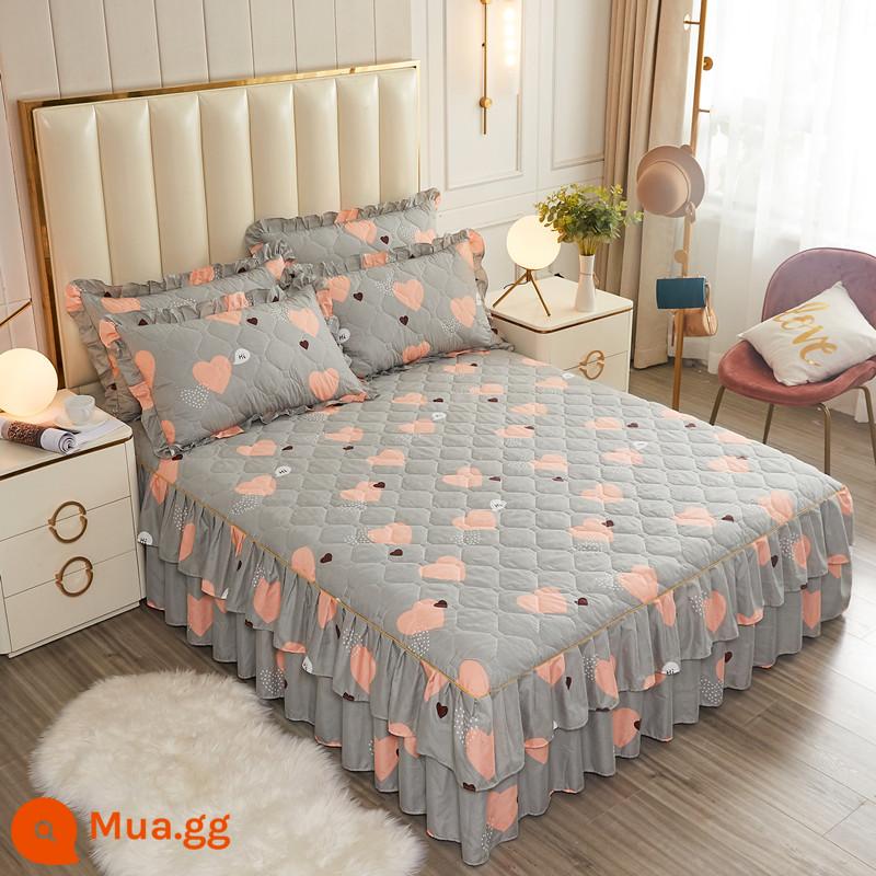 Váy chần bông, ga trải giường cotton nguyên chất, ga trải giường cotton Simmons chống bụi, ga đơn chống trượt 1.5m1.8m 4 - Kaki T trái tim đào