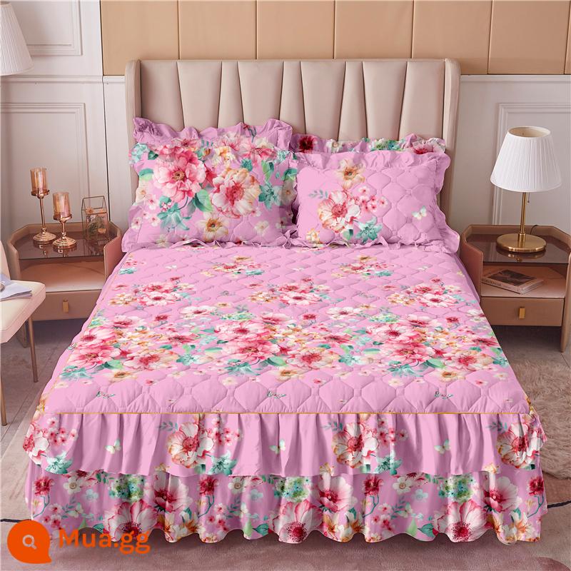 Váy chần bông, ga trải giường cotton nguyên chất, ga trải giường cotton Simmons chống bụi, ga đơn chống trượt 1.5m1.8m 4 - Bột nở hoa sen màu Y