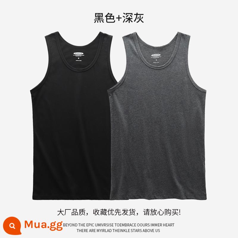 DUKEEN Mỹ cotton vest nam mùa hè áo khoác ngoài thể dục thể thao hạng nặng áo thun không tay áo vest nam vai áo - đen + xám đậm