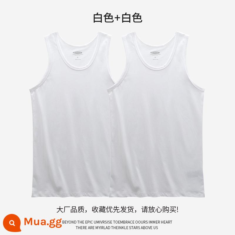 DUKEEN Mỹ cotton vest nam mùa hè áo khoác ngoài thể dục thể thao hạng nặng áo thun không tay áo vest nam vai áo - trắng + trắng