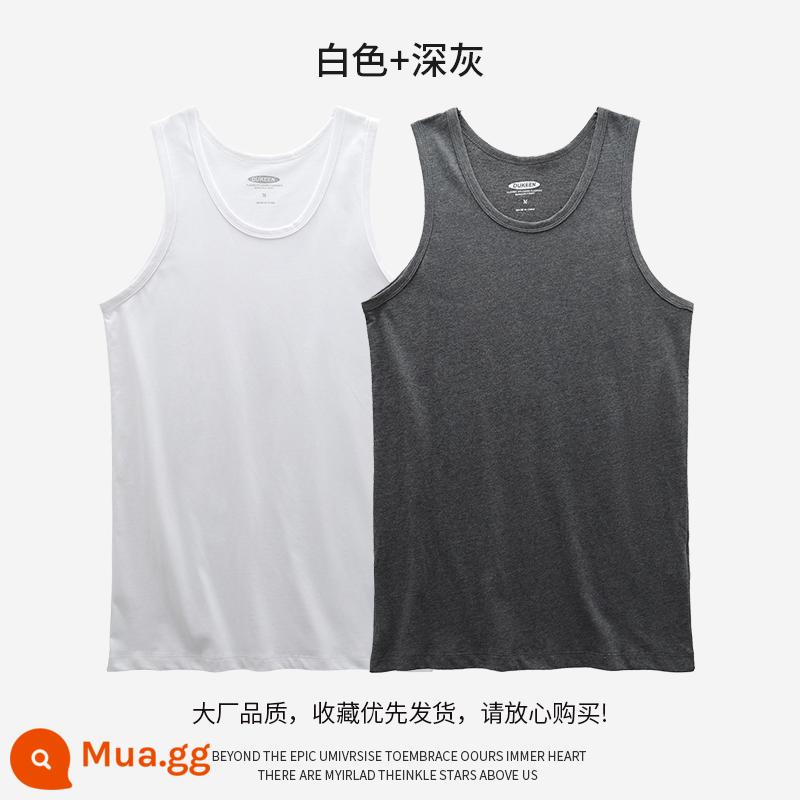 DUKEEN Mỹ cotton vest nam mùa hè áo khoác ngoài thể dục thể thao hạng nặng áo thun không tay áo vest nam vai áo - trắng + xám đậm