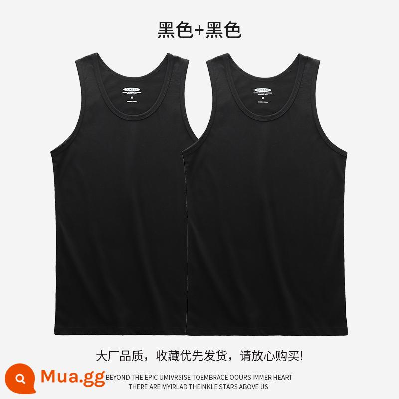 DUKEEN Mỹ cotton vest nam mùa hè áo khoác ngoài thể dục thể thao hạng nặng áo thun không tay áo vest nam vai áo - đen + đen