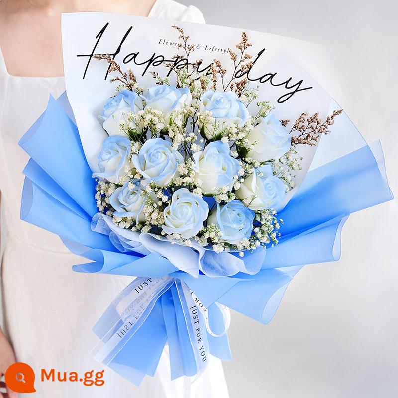 Bó hoa khô Gypsophila đá bào hoa hồng xà phòng hoa mô phỏng hoa tặng sinh nhật bạn gái ngày lễ tình nhân - 11 bông hoa - xanh đá vụn❤ Được bạn gái giới thiệu