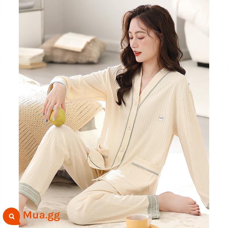 Bộ đồ ngủ nữ xuân thu cotton dài tay nữ thu đông 2022 cotton mới thu đông cao cấp dịch vụ tận nhà - 83096 dừa mơ