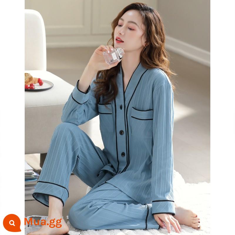 Bộ đồ ngủ nữ xuân thu cotton dài tay nữ thu đông 2022 cotton mới thu đông cao cấp dịch vụ tận nhà - 9280 màu xanh lúa mì