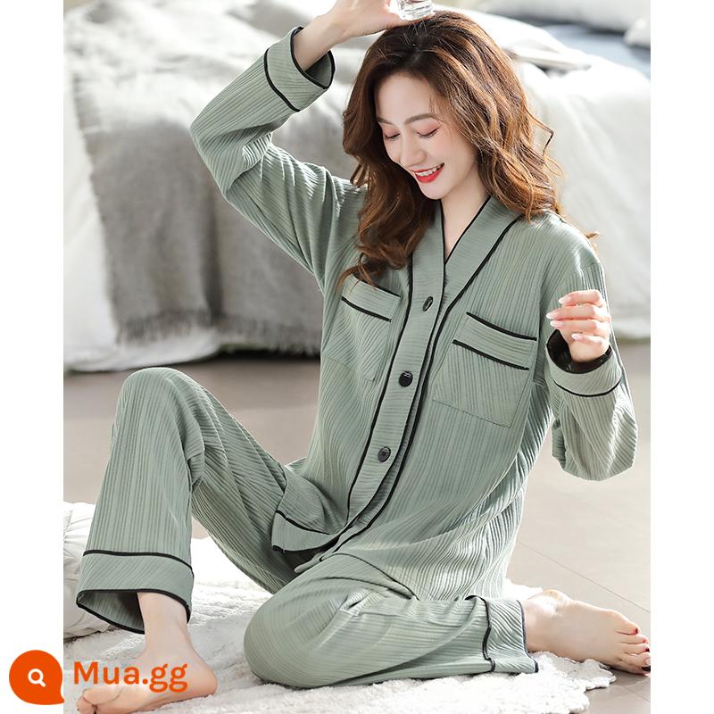 Bộ đồ ngủ nữ xuân thu cotton dài tay nữ thu đông 2022 cotton mới thu đông cao cấp dịch vụ tận nhà - 9278 lúa mì xanh