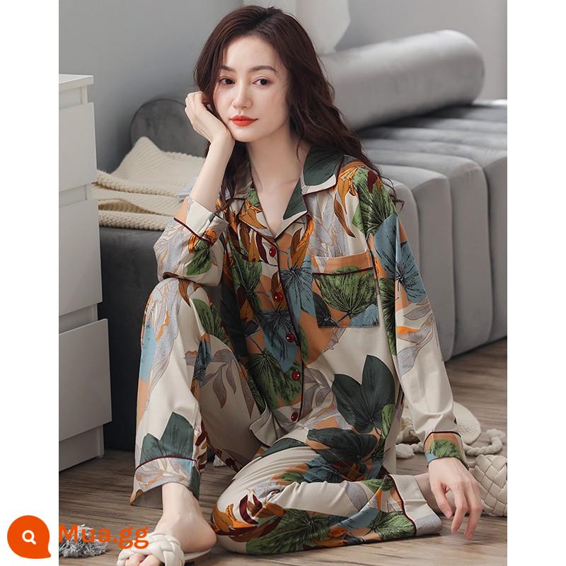 Bộ đồ ngủ nữ xuân thu dài tay cotton nguyên chất mẹ trung niên cotton thu đông nữ thu đông cỡ lớn phù hợp với dịch vụ tại nhà - 81016Hoa