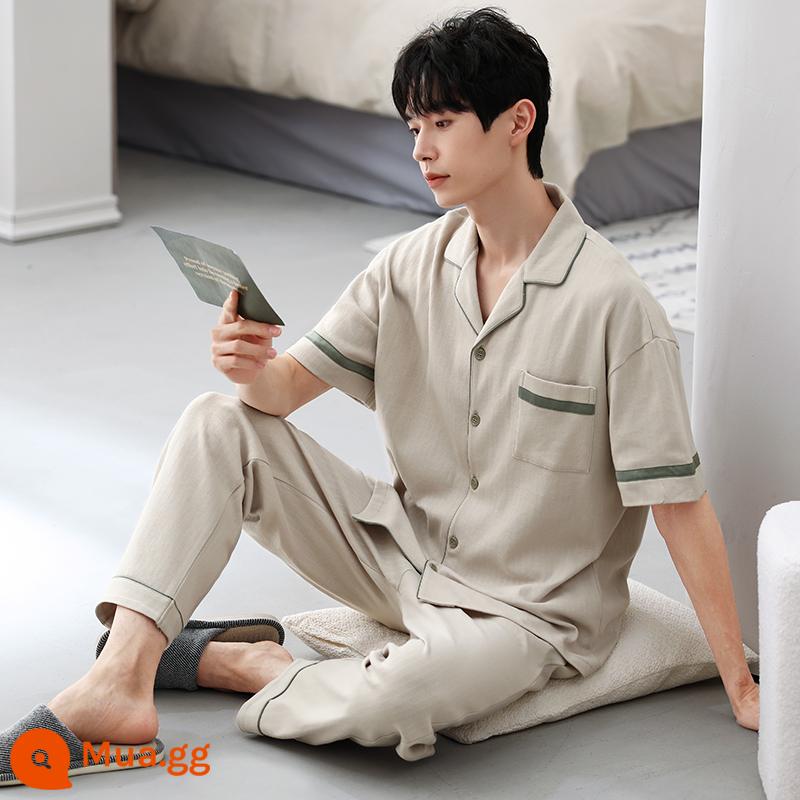 Bộ đồ ngủ nam cotton mùa hè quần ngắn tay nam cotton mỏng phần mùa hè cỡ lớn nửa tay nam phục vụ tại nhà phù hợp với - 83670 Mai Xám