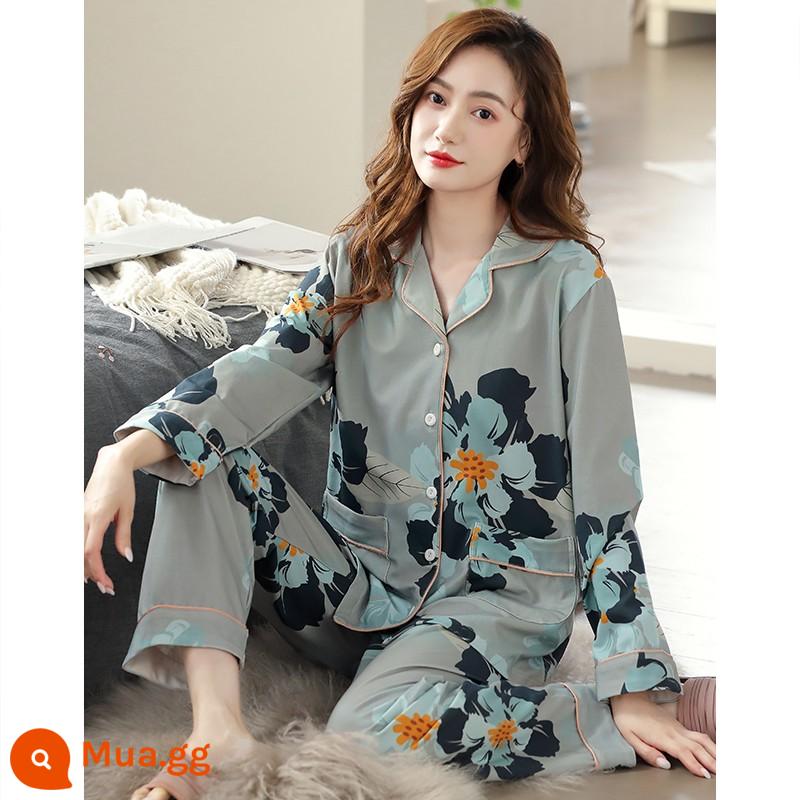 Bộ đồ ngủ nữ xuân thu dài tay cotton nguyên chất mẹ trung niên cotton thu đông nữ thu đông cỡ lớn phù hợp với dịch vụ tại nhà - 9264 lúa mì xanh