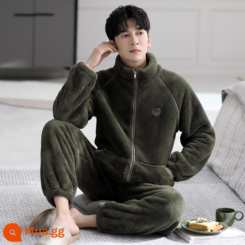 Bộ đồ ngủ nam mùa đông san hô nỉ dày cộng với nhung nam thu đông flannel nam size lớn thường mùa đông mặc nhà - 8836 thông sương xanh