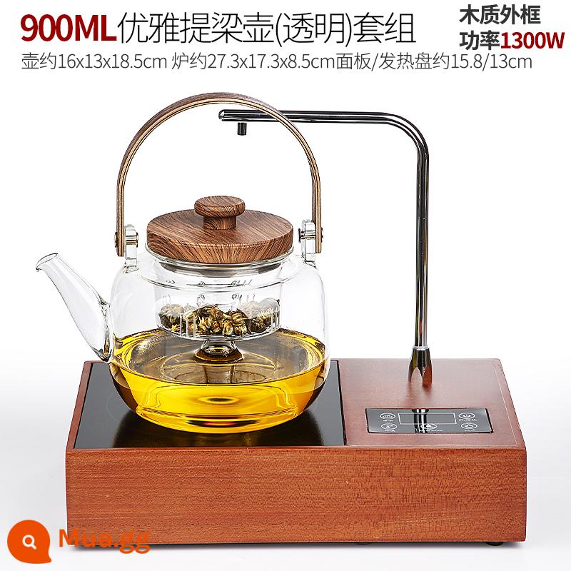 Chịu Nhiệt Độ Cao Cao Ấm Trà Thủy Tinh Borosilicate Pha Lê Đen Lò Pha Trà Hộ Gia Đình Bộ Trà Bộ Dày Chùm Ấm Đun Nước - Bếp điện bằng nước óc chó + ấm đun nước có tay cầm sang trọng (trong suốt) 468