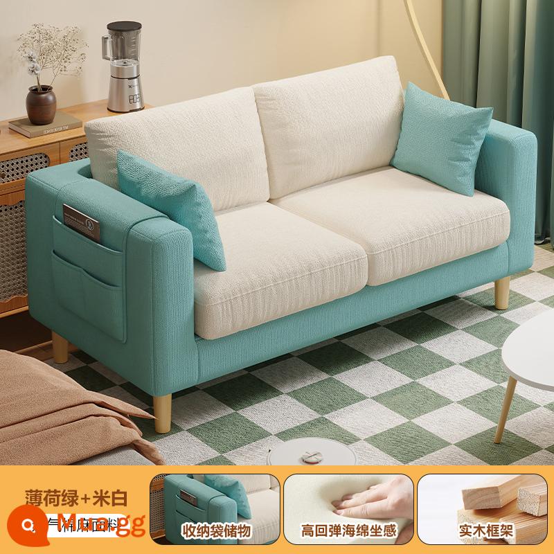 Sofa vải phòng khách 2023 mới khối đậu phụ đơn đơn giản hiện đại cho thuê ghế sofa đôi cho căn hộ nhỏ - Xanh bạc hà + trắng nhạt [hoàn toàn có thể tháo rời và giặt được + kiểu xốp]