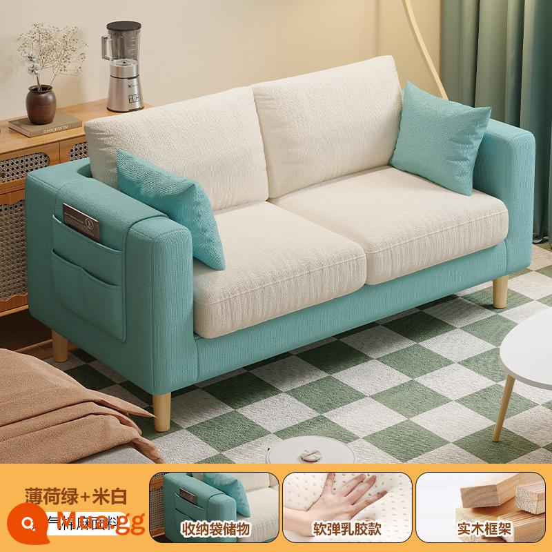 Sofa vải phòng khách 2023 mới khối đậu phụ đơn đơn giản hiện đại cho thuê ghế sofa đôi cho căn hộ nhỏ - Xanh bạc hà + trắng nhạt [hoàn toàn có thể tháo rời và giặt được + kiểu cao su]