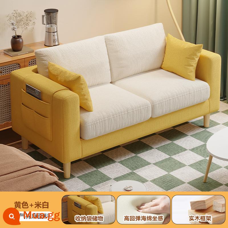 Sofa vải phòng khách 2023 mới khối đậu phụ đơn đơn giản hiện đại cho thuê ghế sofa đôi cho căn hộ nhỏ - Màu vàng chanh + trắng nhạt [hoàn toàn có thể tháo rời và giặt được + kiểu xốp]