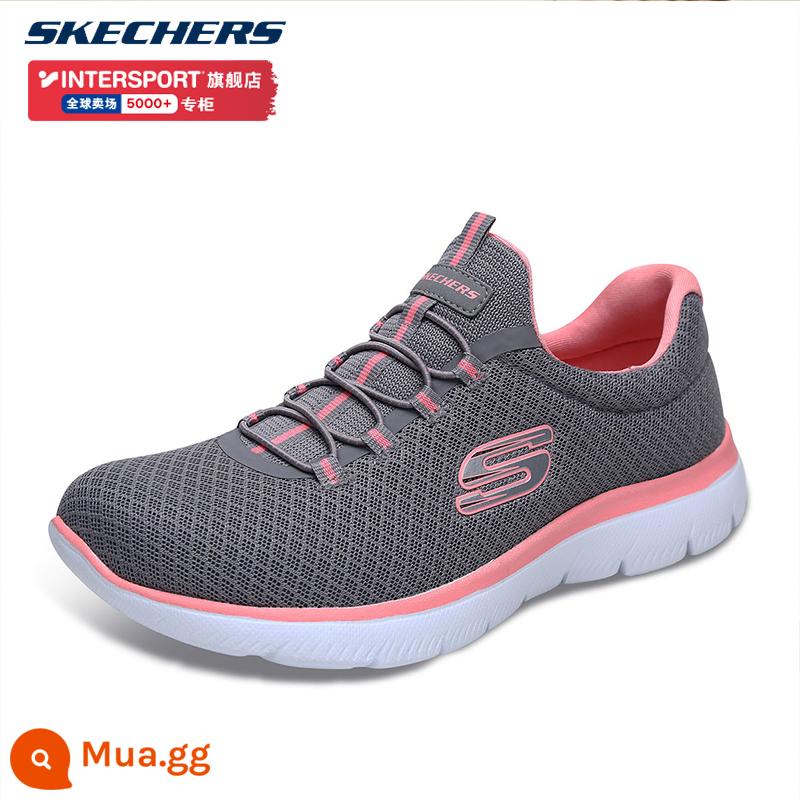 Giày SKECHERS nữ, giày mẹ, giày thể thao thoáng khí, giày chạy bộ cho người già, giày đi bộ, giày thường đế mềm, giày nữ cho người già - 12980-GYPK xám/hồng