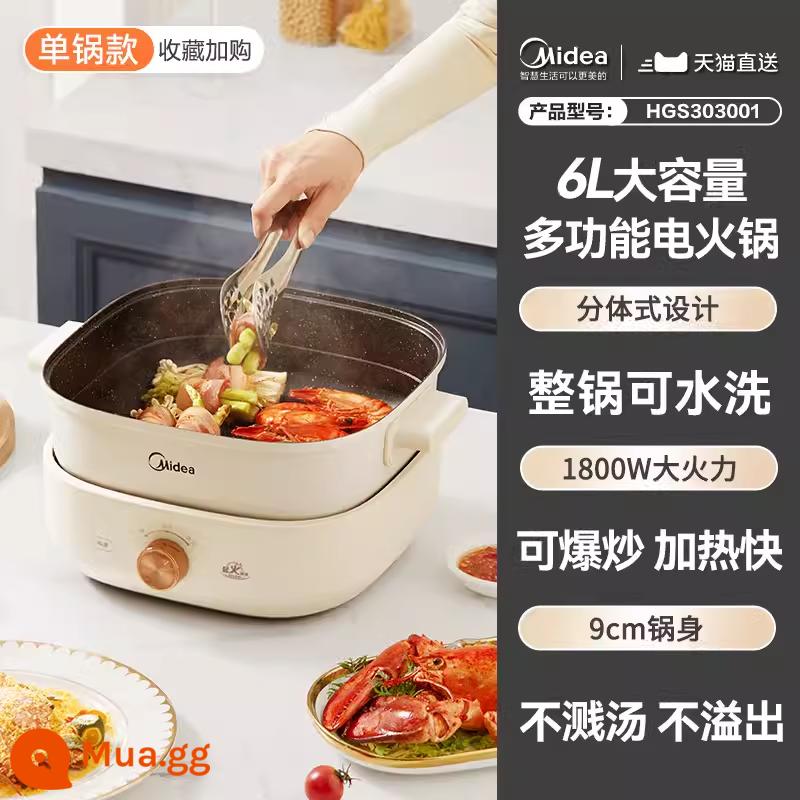 Nồi Lẩu Điện Midea Hộ Gia Đình Yuanyang Nồi 2 5.5L Đa Chức Năng Nhanh Nồi Chiên Điện Chảo - Trắng - nồi đơn