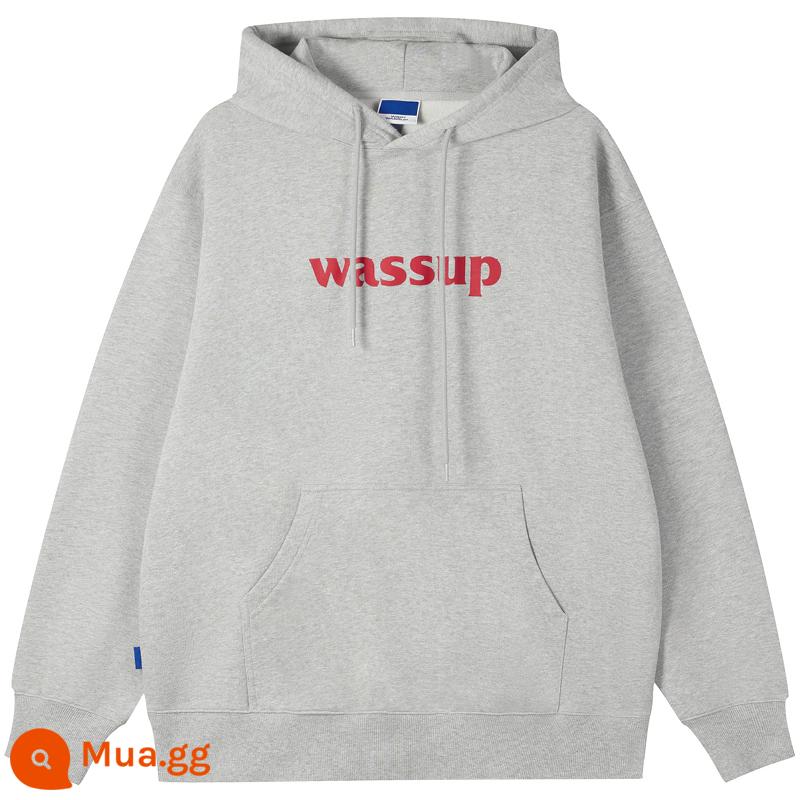 WASSUP hợp thời trang thương hiệu áo len nam áo khoác ngoài áo hoodie nặng cộng với áo chui đầu lông cừu mùa thu và mùa đông nữ phù hợp với triều đại quốc gia - xám