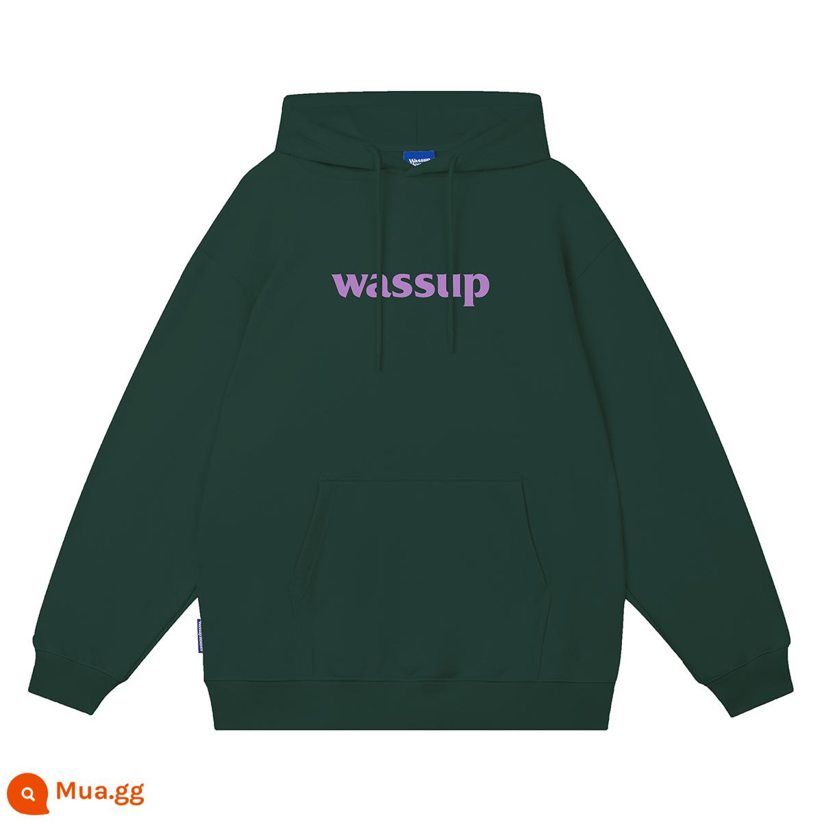 WASSUP hợp thời trang thương hiệu áo len nam áo khoác ngoài áo hoodie nặng cộng với áo chui đầu lông cừu mùa thu và mùa đông nữ phù hợp với triều đại quốc gia - Màu xanh lá cây đậm