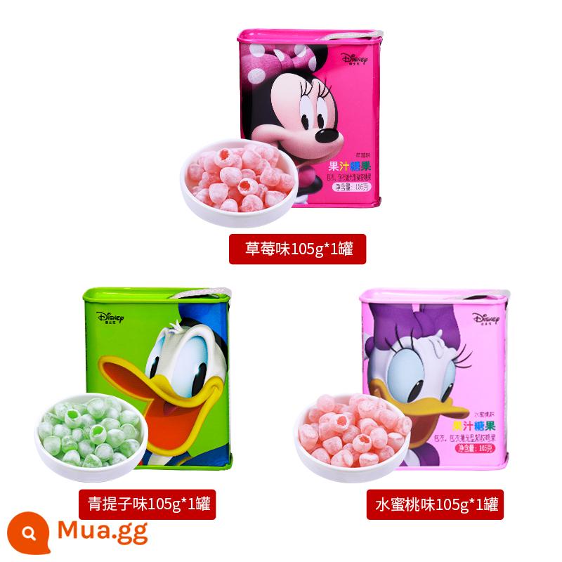 Nước trái cây Disney Hộp quà tặng kẹo mềm Tin Can Fruit QQ Sugar Festival Quà tặng Đồ ăn nhẹ cho trẻ em Disney Kẹo - (Dâu + Nho Xanh + Đào) Kẹo Nước Ép Hộp Sắt Vị 105g*1 lon