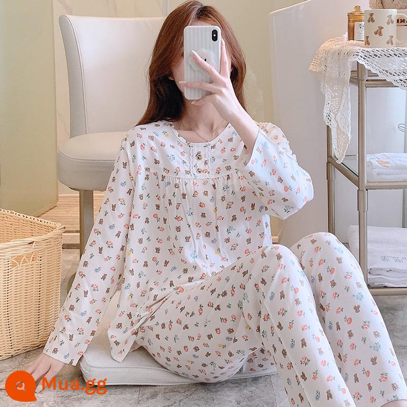 Bộ đồ ngủ cotton lụa mùa xuân và mùa thu mới 2023 cho nữ mùa hè mỏng cotton lụa mùa hè bộ quần áo mặc ở nhà điều hòa không khí - HDX dài tay-TT013-nữ