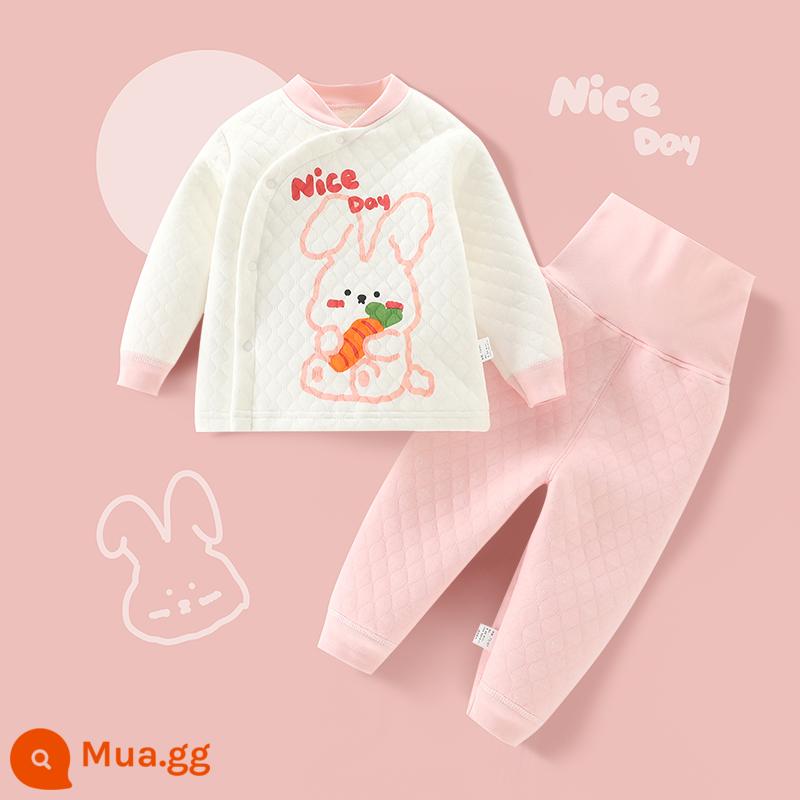 Bộ đồ mặc quần áo ấm của em bé, quần áo cotton, quần áo cotton trẻ em - Thỏ Cà Rốt Hồng (eo cao)