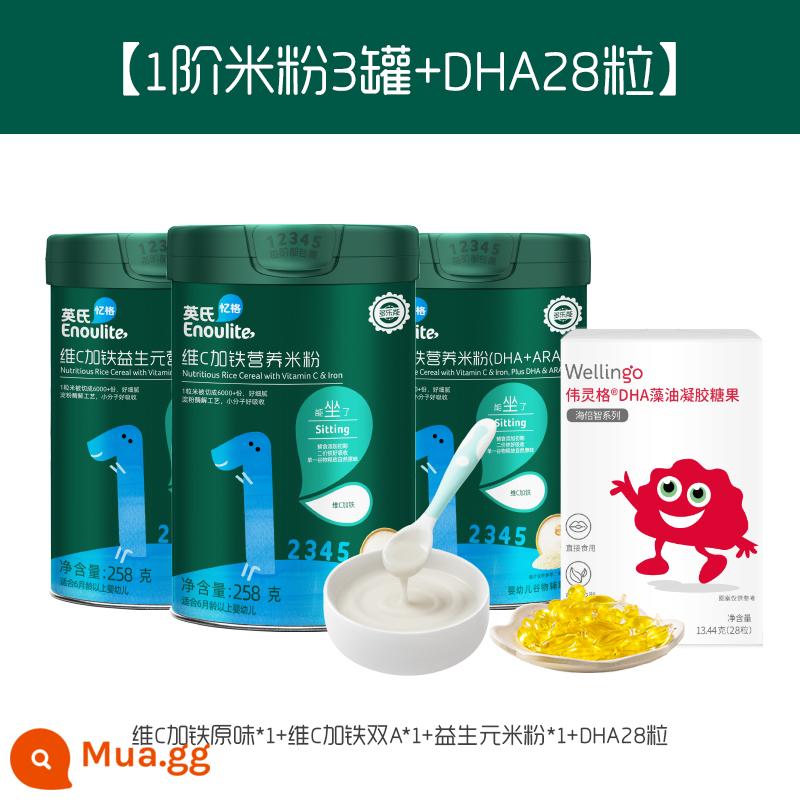 Mì gạo Anh mì gạo trẻ em nhiều sắt Vitamin C cộng với mì gạo sắt thực phẩm không chủ yếu Bột gạo trẻ em 6 lon Hộp quà chung Đôn Hoàng - [Mì gạo cấp 1 3 lon] Vitamin C cộng với sắt hương vị nguyên chất*1+Vitamin C cộng với sắt double A*1+mì gạo prebiotic*1+DHA 28 viên