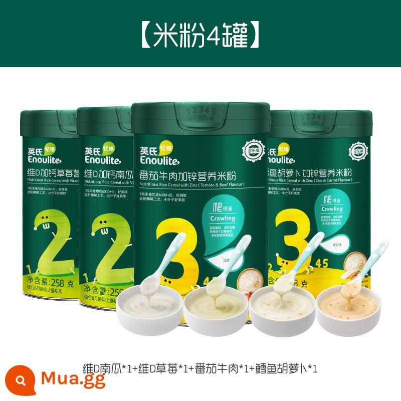 Mì gạo Anh mì gạo trẻ em nhiều sắt Vitamin C cộng với mì gạo sắt thực phẩm không chủ yếu Bột gạo trẻ em 6 lon Hộp quà chung Đôn Hoàng - [4 lon mì gạo] Bí đỏ vitamin D*1+Dâu tây vitamin D*1+thịt bò cà chua*1+cà rốt cá tuyết*1