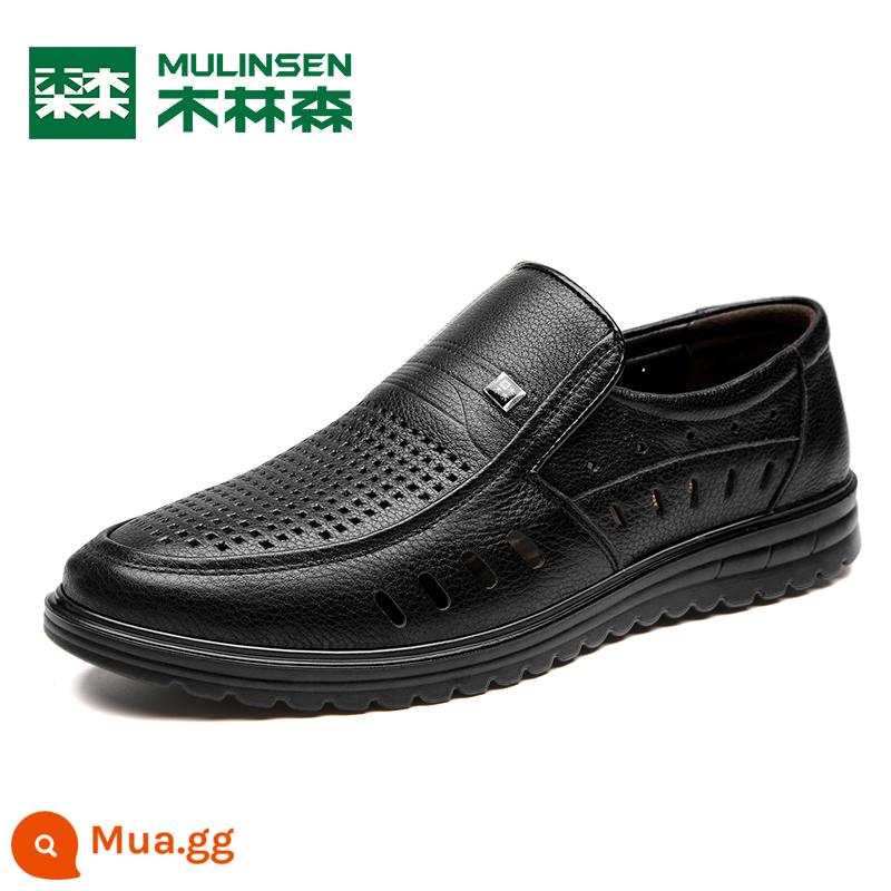 Mulinsen Nam Mùa Hè 2023 Da Mới Rỗng Thoáng Khí Giày Da Nam Slip On Bố Giày Sandal Nam - MLS5525-1 màu đen rỗng