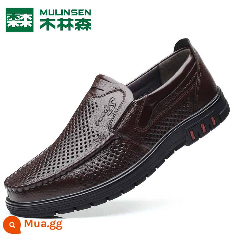 Mulinsen Nam Mùa Hè 2023 Da Mới Rỗng Thoáng Khí Giày Da Nam Slip On Bố Giày Sandal Nam - FXG8607-L màu nâu rỗng