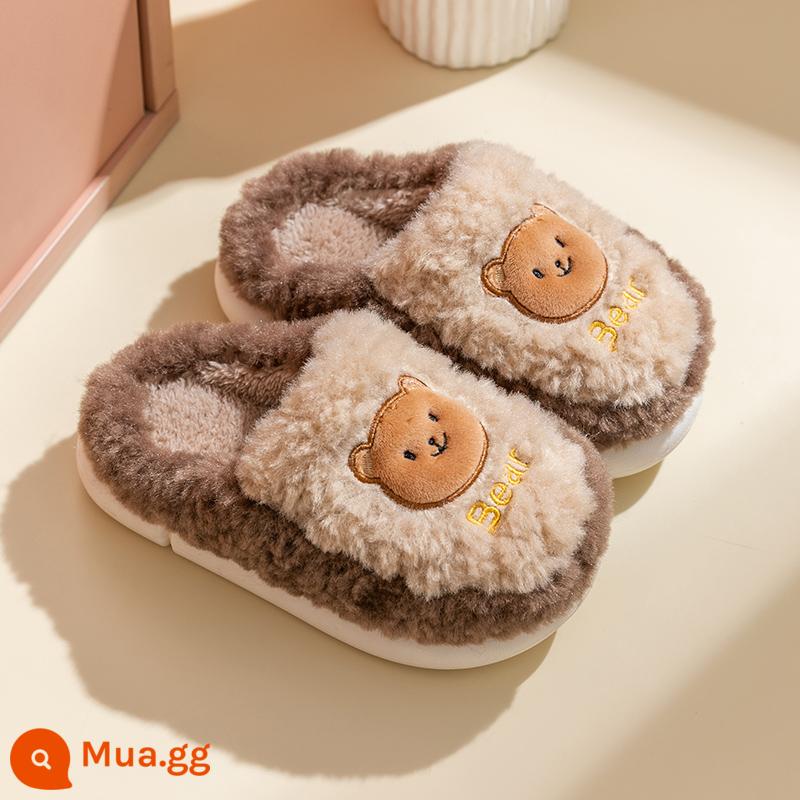 Dép bông trẻ em Mùa thu và mùa đông Boys Dép dép dễ thương Cô gái trong nhà trong nhà cha mẹ -Child Baby Home Shoes 2022 MỚI - gấu nâu