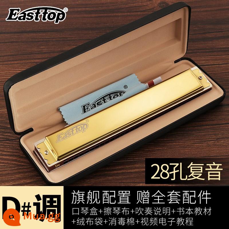 Kèn harmonica 28 lỗ 28 lỗ, kèn harmonica sậy phương Đông, cao cấp T28-1, đa âm đẳng cấp trình diễn chuyên nghiệp, giai điệu #CABDEFG - Vàng đa âm 28 lỗ [#D/D Sharp=bE/E phẳng]