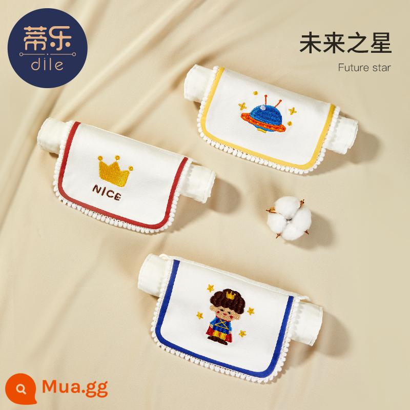 Khăn Ngói thấm mồ hôi cho trẻ em cotton nguyên chất size lớn mẫu giáo khăn thấm mồ hôi thêu tên bé miếng địu cho bé trai và bé gái - [Thêu tua rua chất lượng cao] Ngôi sao tương lai-3 miếng 6 lớp gạc