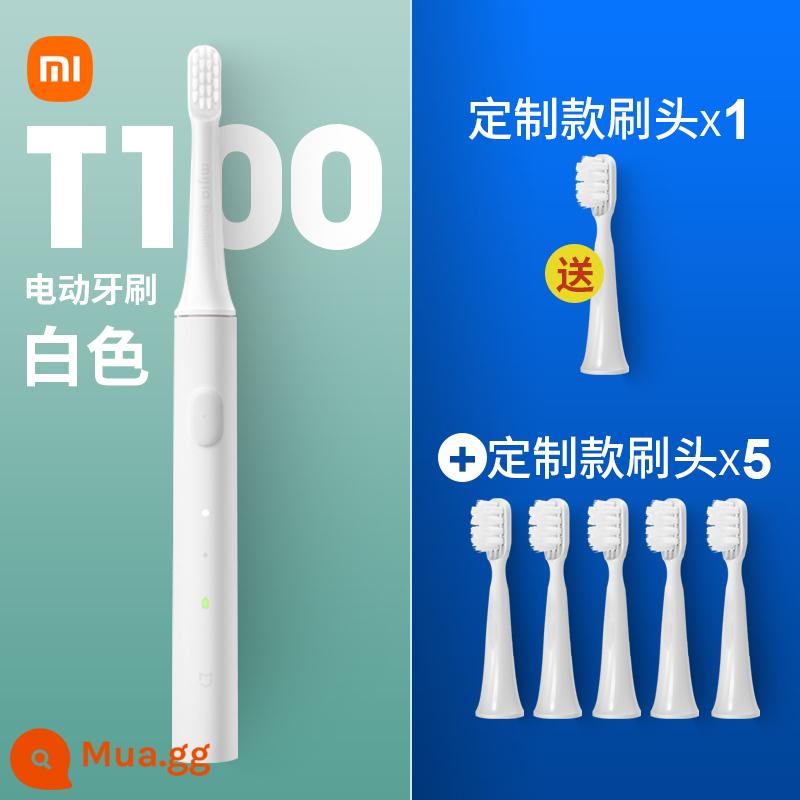 Bàn chải đánh răng điện Xiaomi T100 Bàn chải đánh răng trẻ em có thể sạc lại Mijia bàn chải mềm dành cho người lớn cặp đôi sinh viên tiệc bé trai và bé gái - [Khuyến nghị] Đầu cọ trắng + tùy chỉnh 6