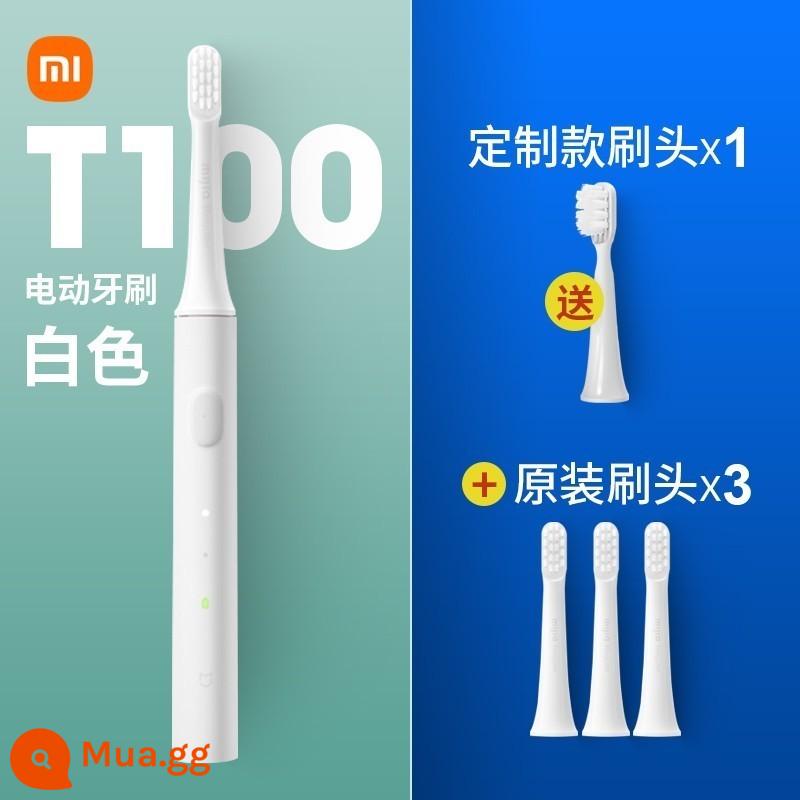 Bàn chải đánh răng điện trẻ em Xiaomi t100 bàn chải đánh răng điện sonic trên 6 tuổi, lông mềm, nhẹ, có thể sạc lại, làm sạch hoàn toàn tự động - T100 trắng + 3 đầu cọ chính hãng + đầu cọ dự phòng tặng kèm