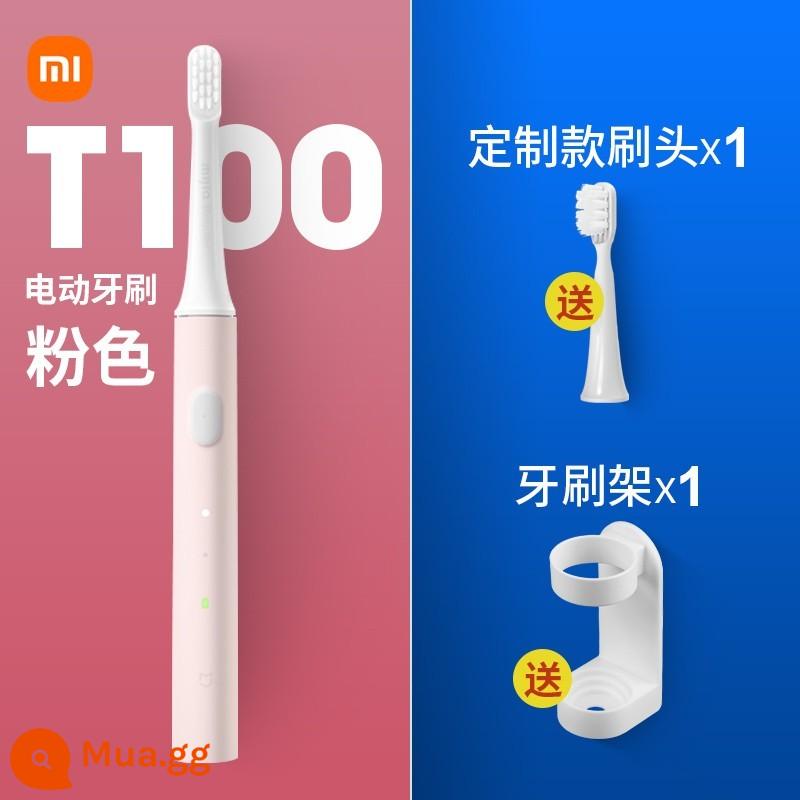 Bàn chải đánh răng điện trẻ em Xiaomi t100 bàn chải đánh răng điện sonic trên 6 tuổi, lông mềm, nhẹ, có thể sạc lại, làm sạch hoàn toàn tự động - T100 hồng + móc treo + đầu cọ dự phòng tặng kèm