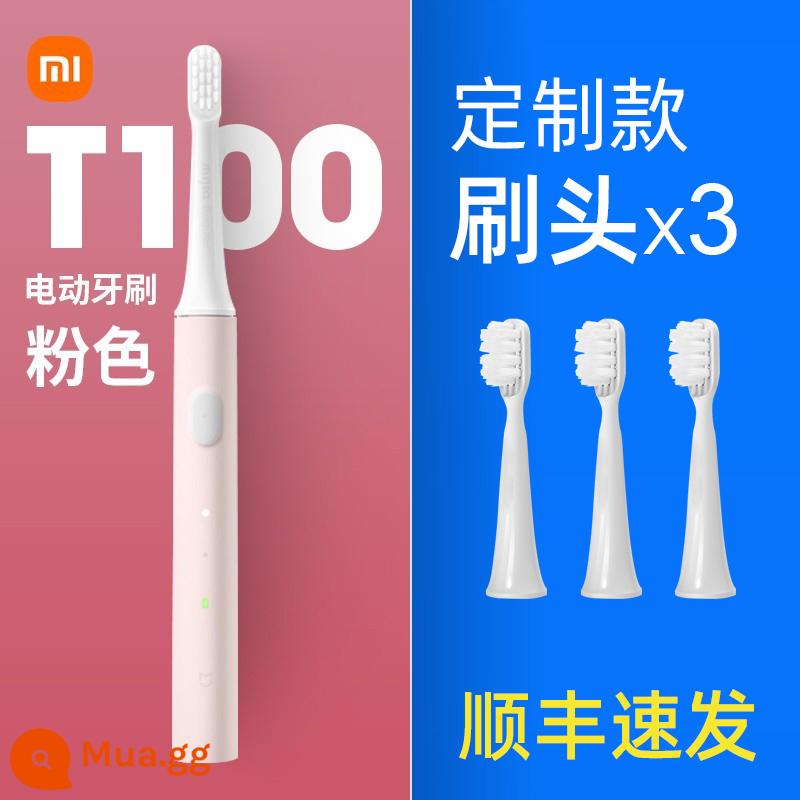 Bàn chải đánh răng điện Xiaomi T100 Bàn chải đánh răng trẻ em có thể sạc lại Mijia bàn chải mềm dành cho người lớn cặp đôi sinh viên tiệc bé trai và bé gái - [SF Express] Hồng + Đầu cọ tùy chỉnh 3