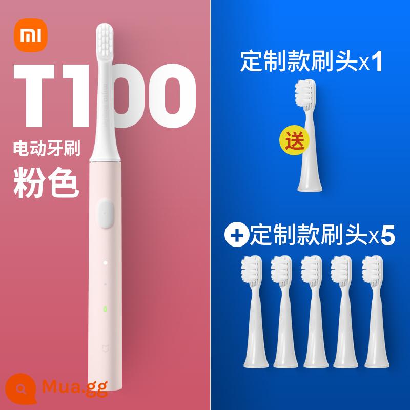 Bàn chải đánh răng điện Xiaomi T100 Bàn chải đánh răng trẻ em có thể sạc lại Mijia bàn chải mềm dành cho người lớn cặp đôi sinh viên tiệc bé trai và bé gái - [Khuyến nghị] Màu hồng + Đầu cọ tùy chỉnh 6