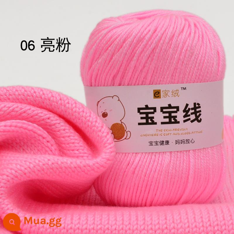 6 sợi len cho bé đặc biệt dệt lụa protein dày vừa cotton sữa chất liệu túi móc dép len cho bé bóng - Màu hồng số 06