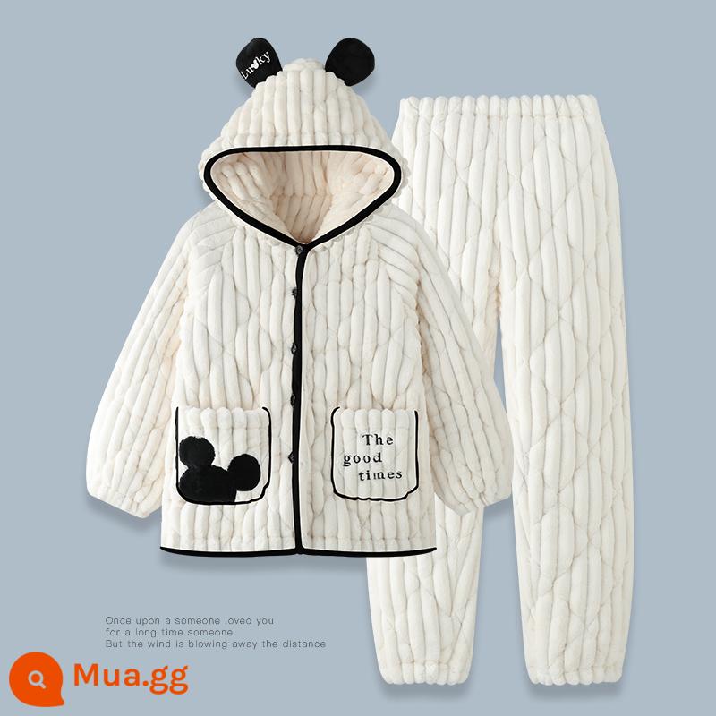 Pyjamas Nữ 2022 Dịch vụ gia đình mới Mùa thu và mùa đông, Coral Velvet Plush, Kích thước lớn, Bộ đồ cotton ba người - 19974