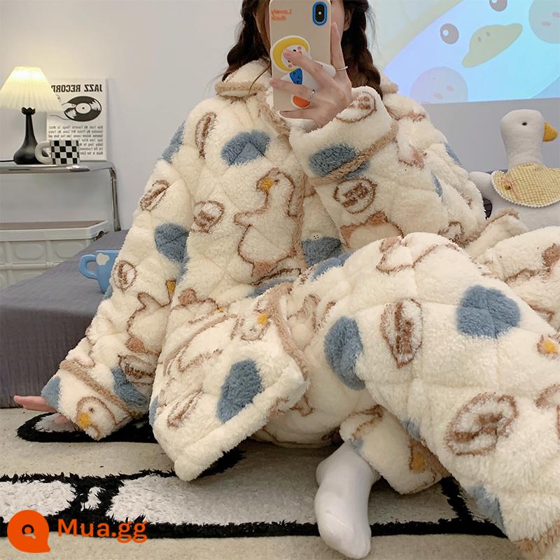 Pyjamas Nữ 2022 Dịch vụ gia đình mới Mùa thu và mùa đông, Coral Velvet Plush, Kích thước lớn, Bộ đồ cotton ba người - 96130 nữ