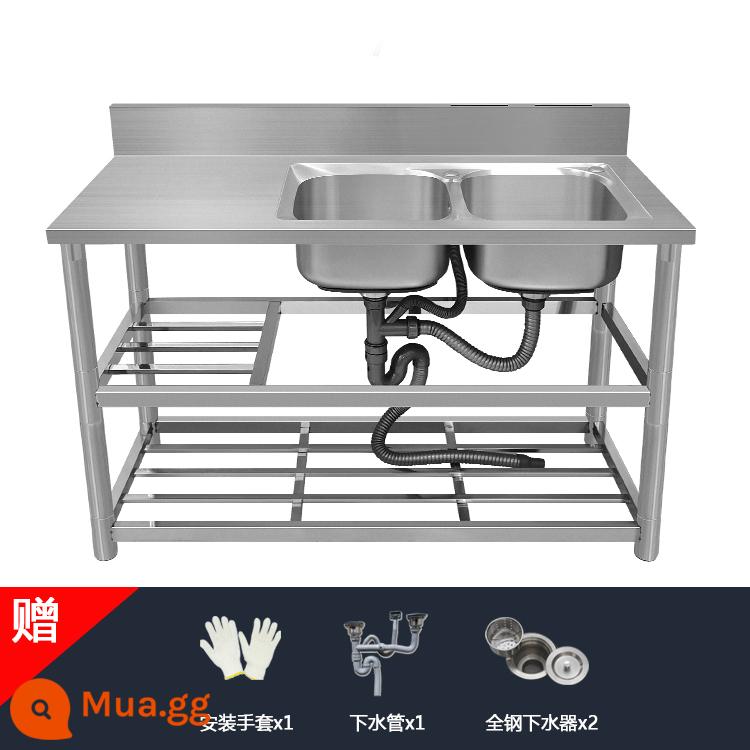 Chậu rửa bát inox nhà bếp có giá đỡ đơn giản chậu rửa bát úp bàn tích hợp tủ chậu rửa bát gia đình - Chậu rửa đôi bên phải ba lớp dày 120*50*80 (không có vòi)