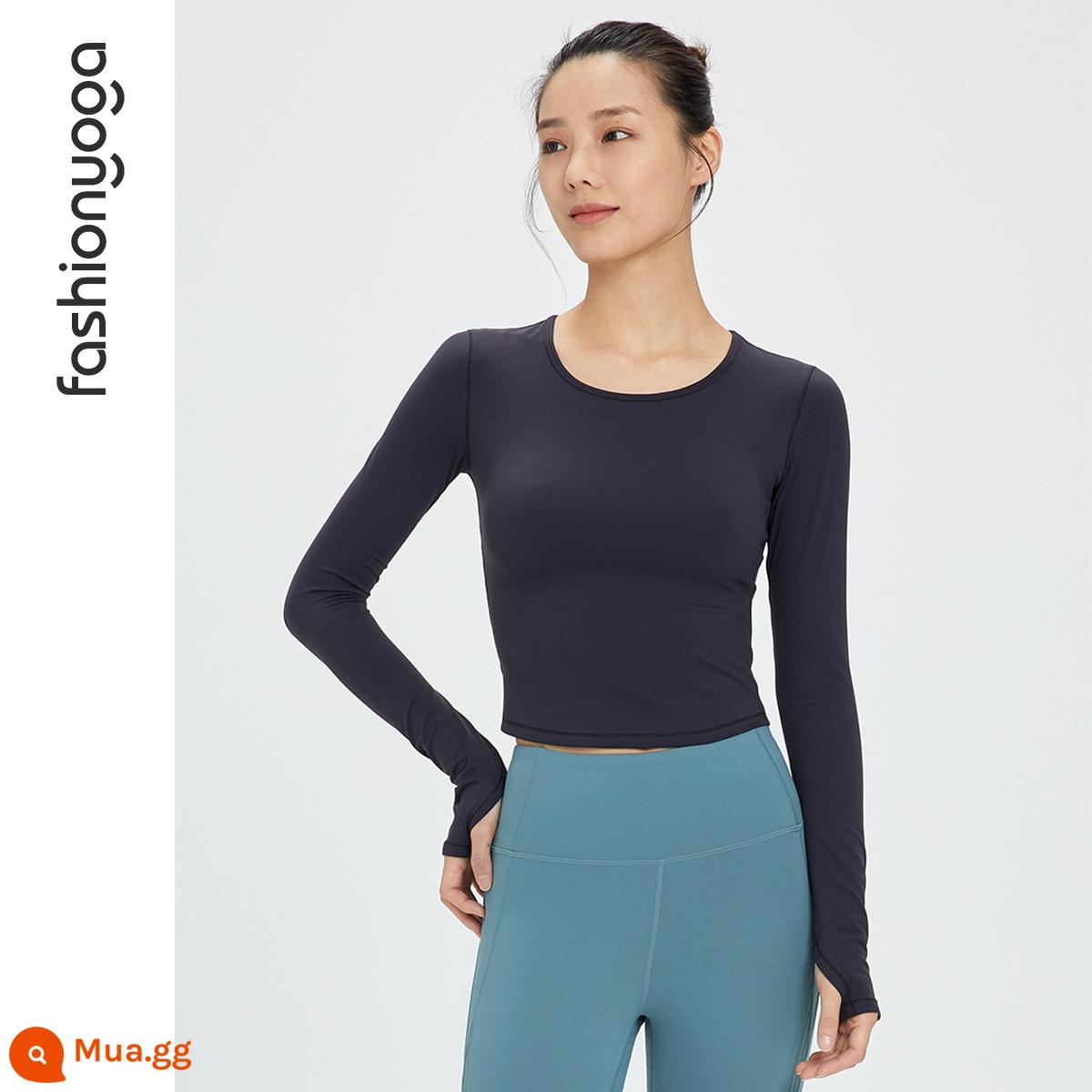 Fansheng Yoga Short Yoga Quần Áo Dài Tay Bó Sát Nude Co Giãn Thoáng Khí Thể Thao Hàng Đầu FC11373 - Màu đen ánh trăng [Không có miếng đệm ngực]